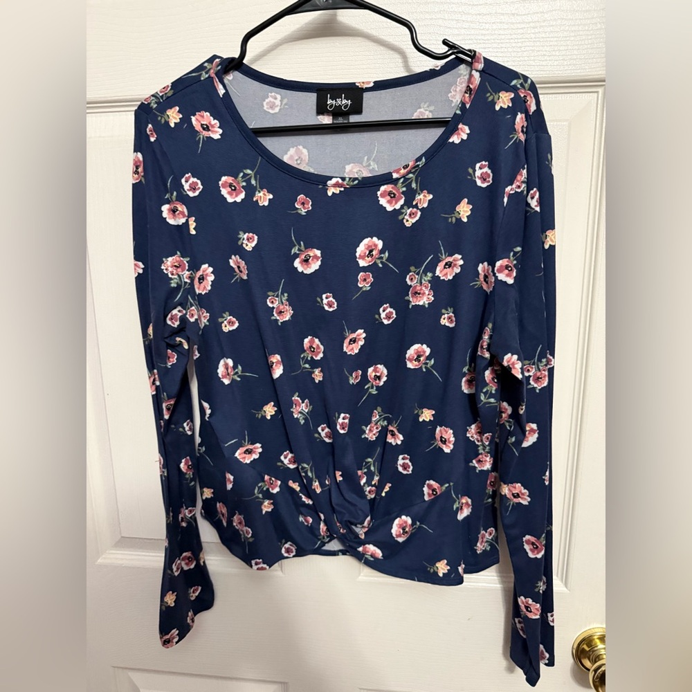 By & By Navy and Pink Floral Long Sleeve Top